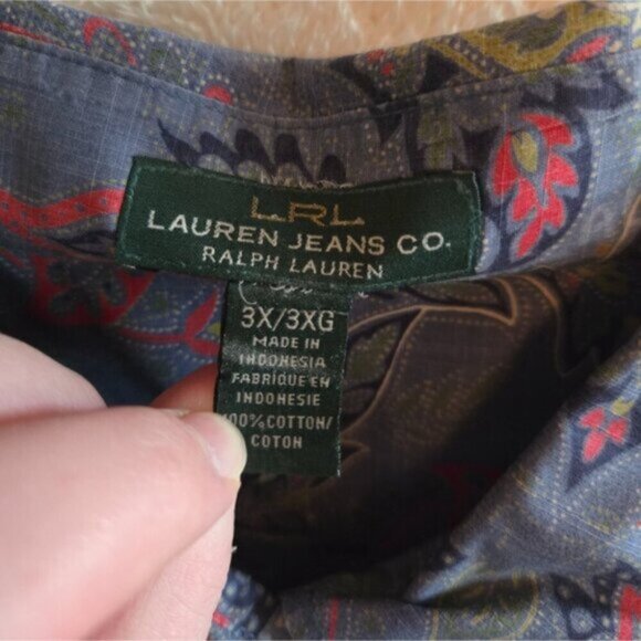 Vintage LRL Blue and Red Paisley Button Down Shirt - Picture 3 of 5